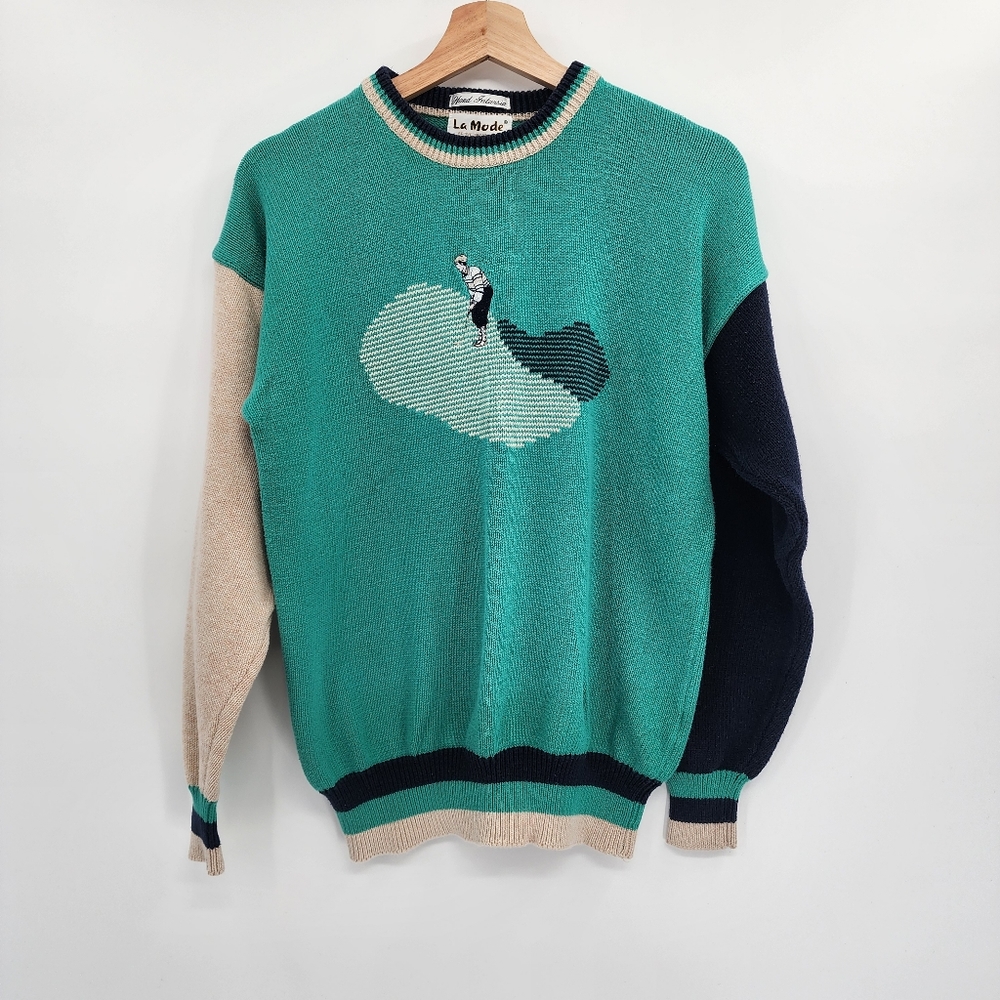 Vintage Colorblock Pullover Grandpa Golf Sweater